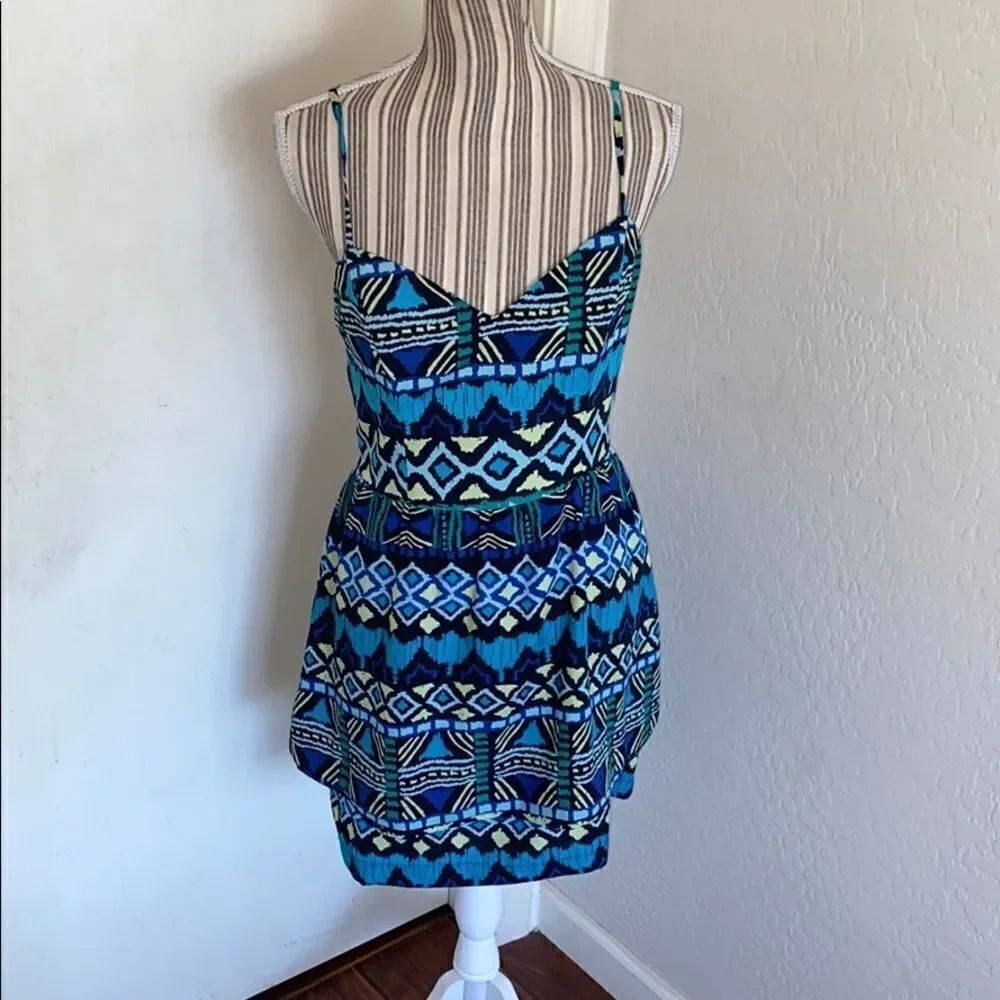 Y2K Bebe Blue Boho Print Dress Festival Feminine Summer Spring Vacation Resort
